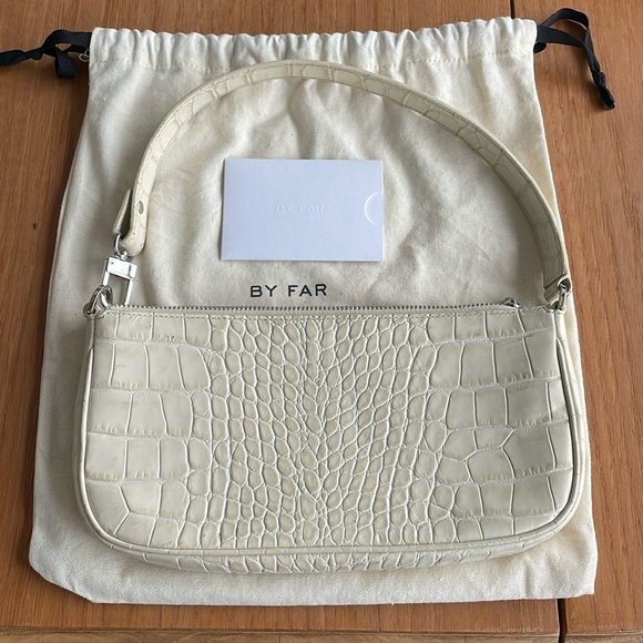By Far Rachel Bag Croc Embossed in Cream Leather - Picture 1 of 4